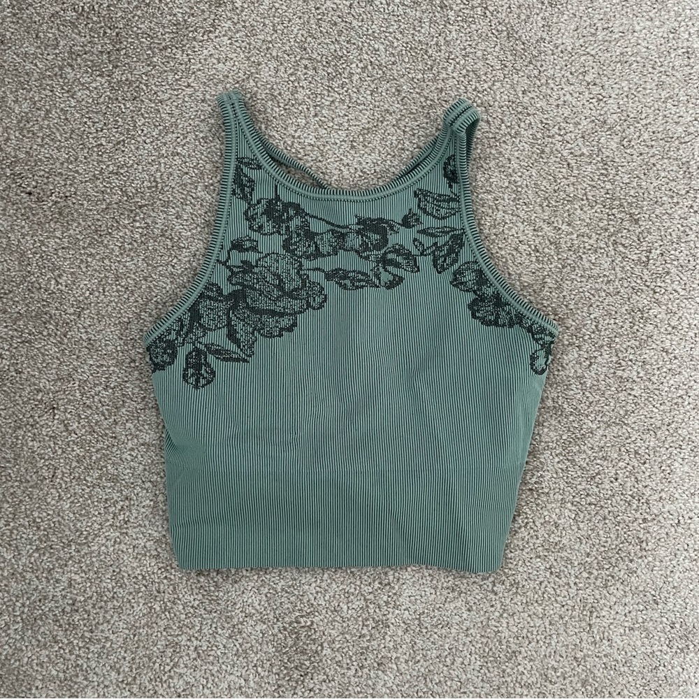 Athleta Floral Green Ribbed Workout Tank